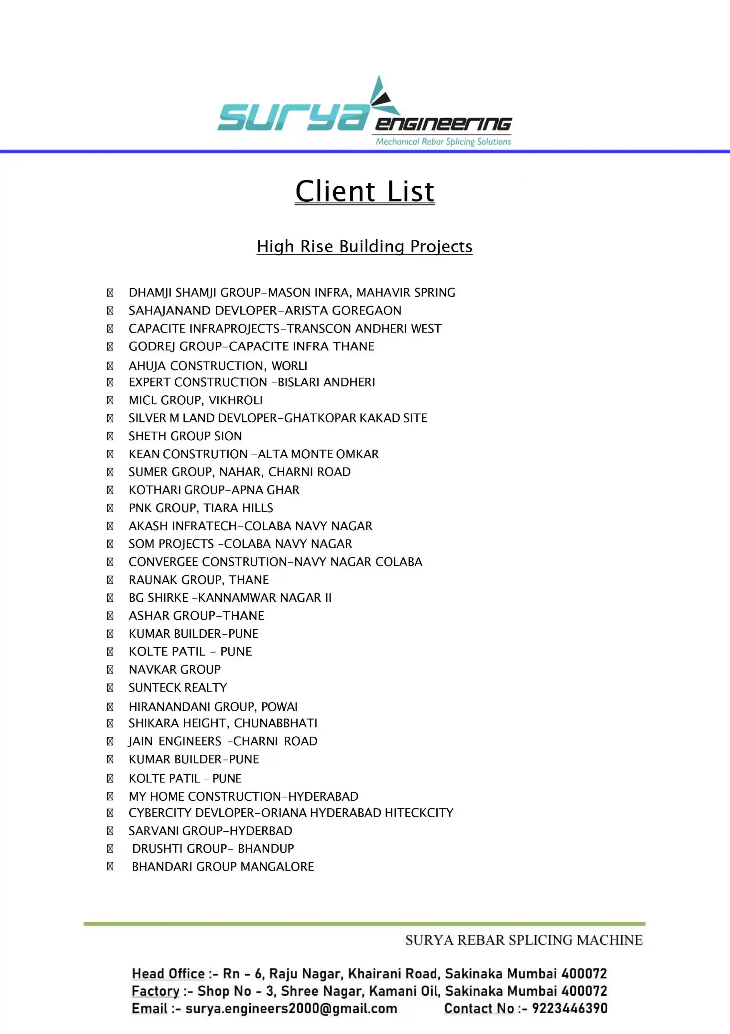 Surya Engineering Client List