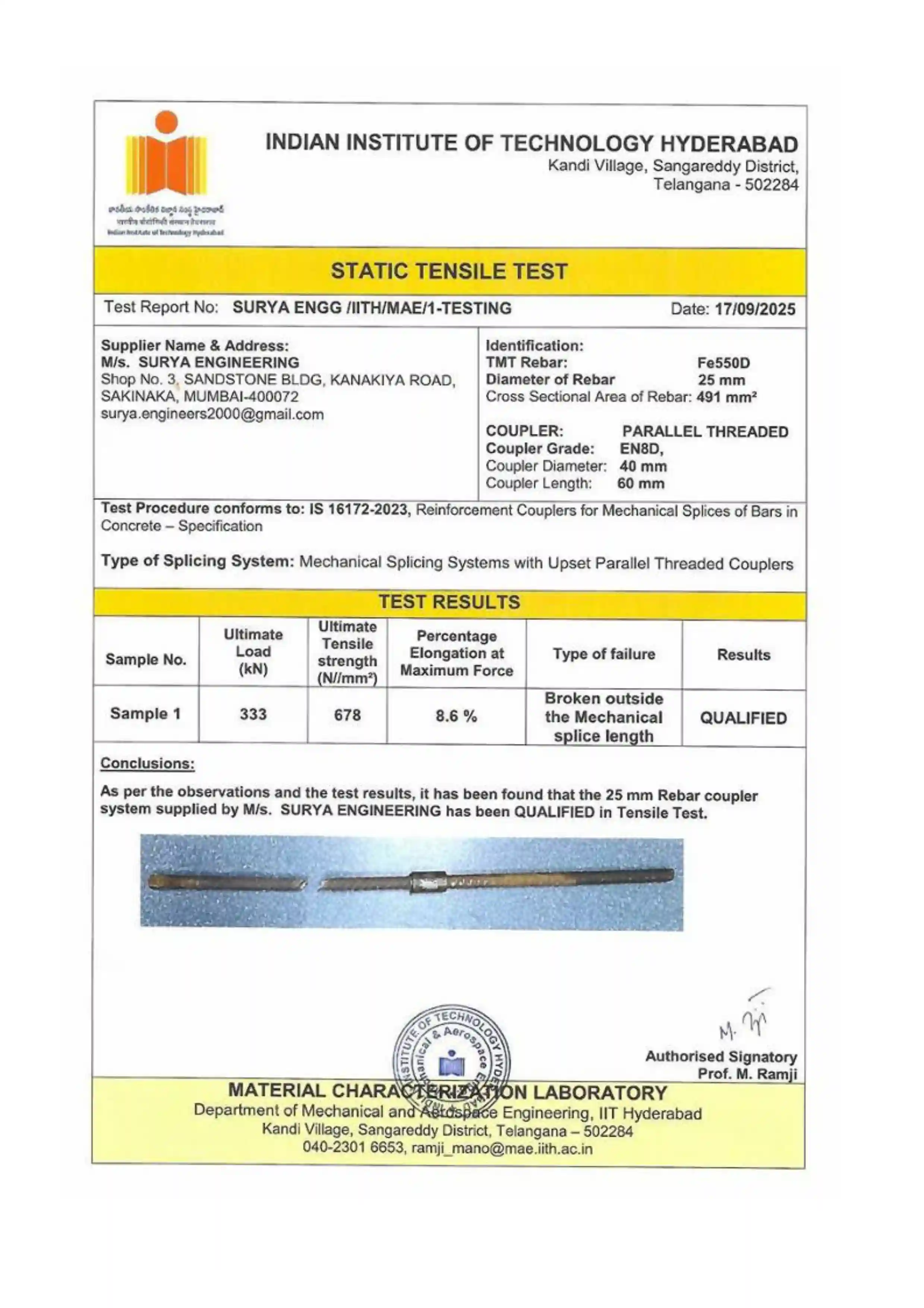 Static Tensile Test Report