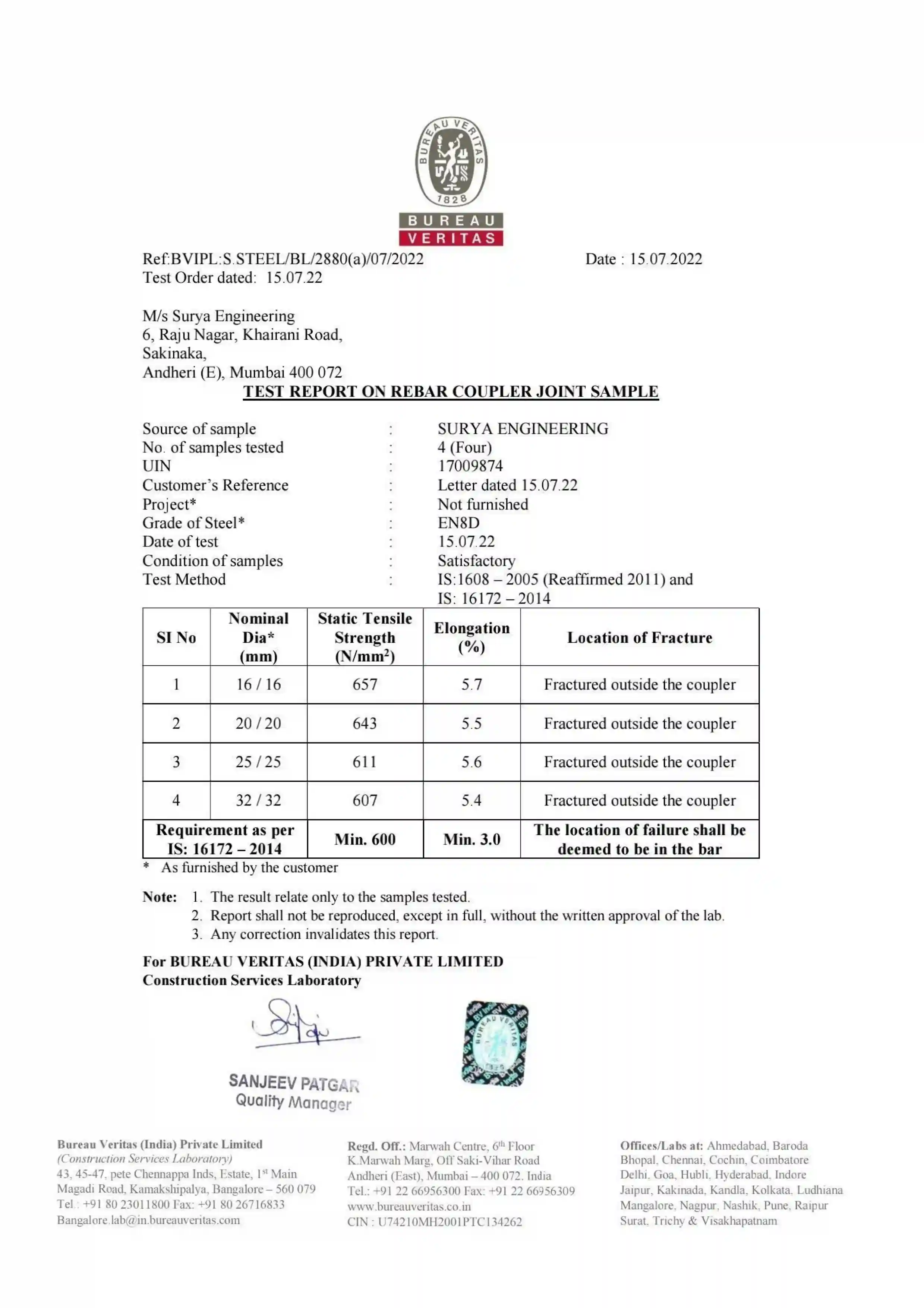 Rebar Coupler Test Report